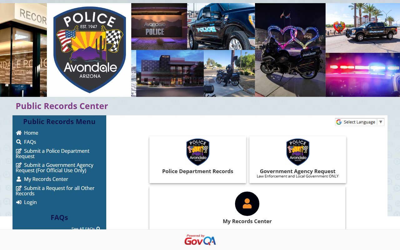 Avondale Police Department online records portal for public requests