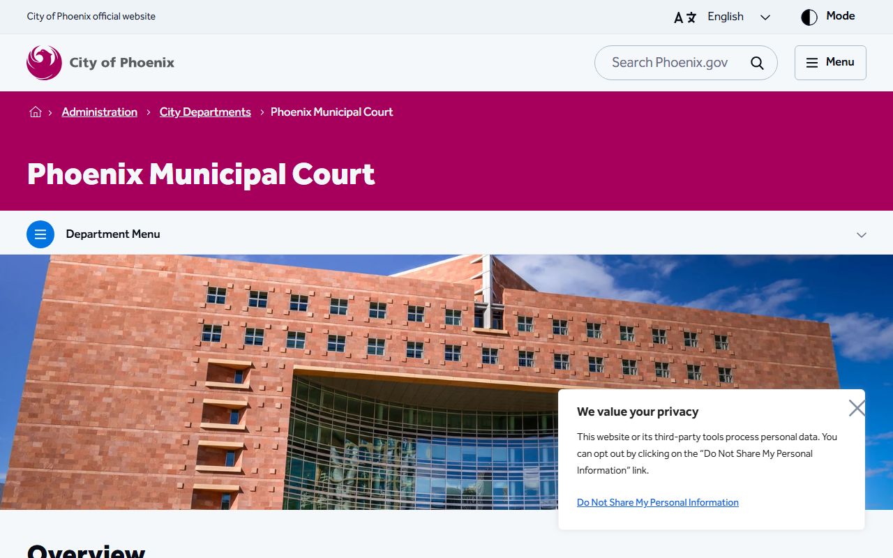 Phoenix Municipal Court page for misdemeanor records