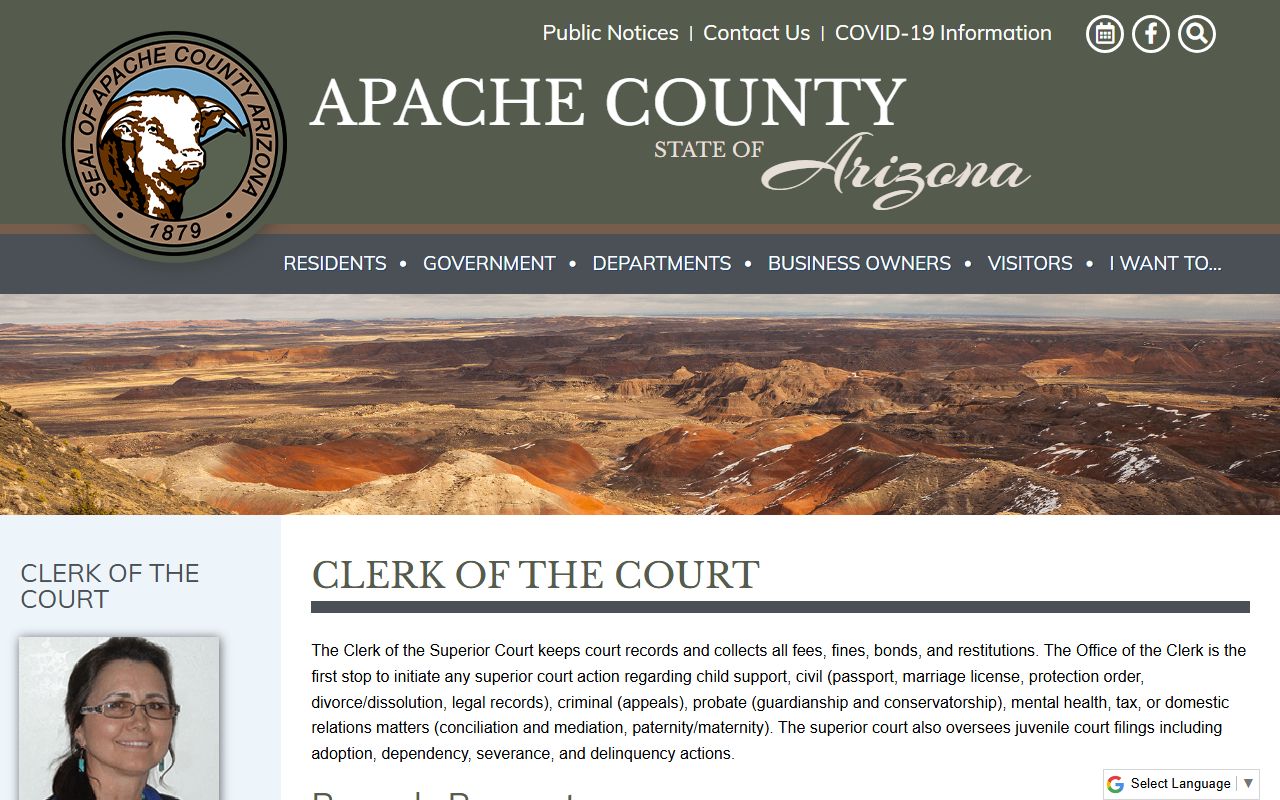Apache County Clerk of Superior Court main page for felony records