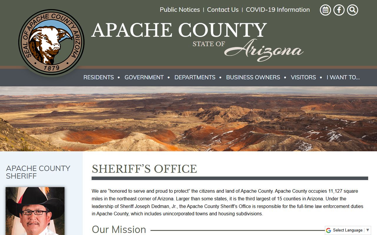 Apache County Sheriff Office main page for criminal records