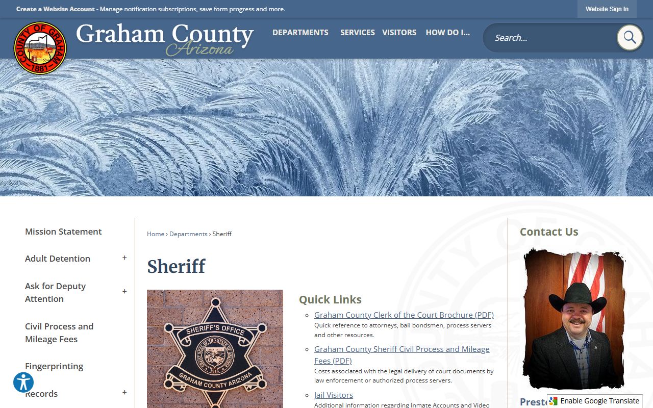 Graham County Sheriff Office main page for felony arrest records