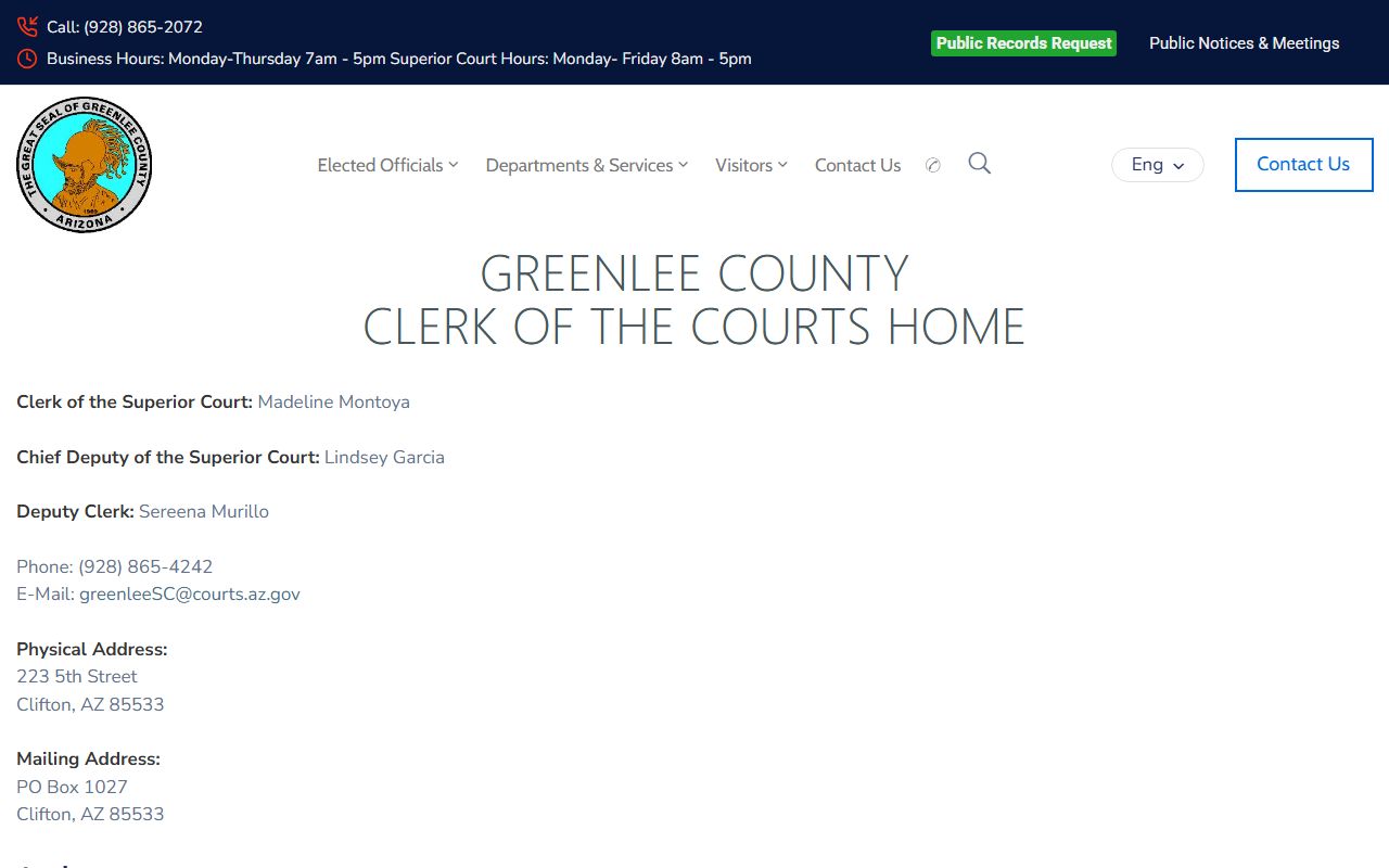 Greenlee County Clerk of Court page for felony records