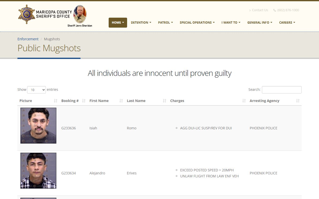 Maricopa County Sheriff MCSO Mugshot Lookup for felony arrest photos