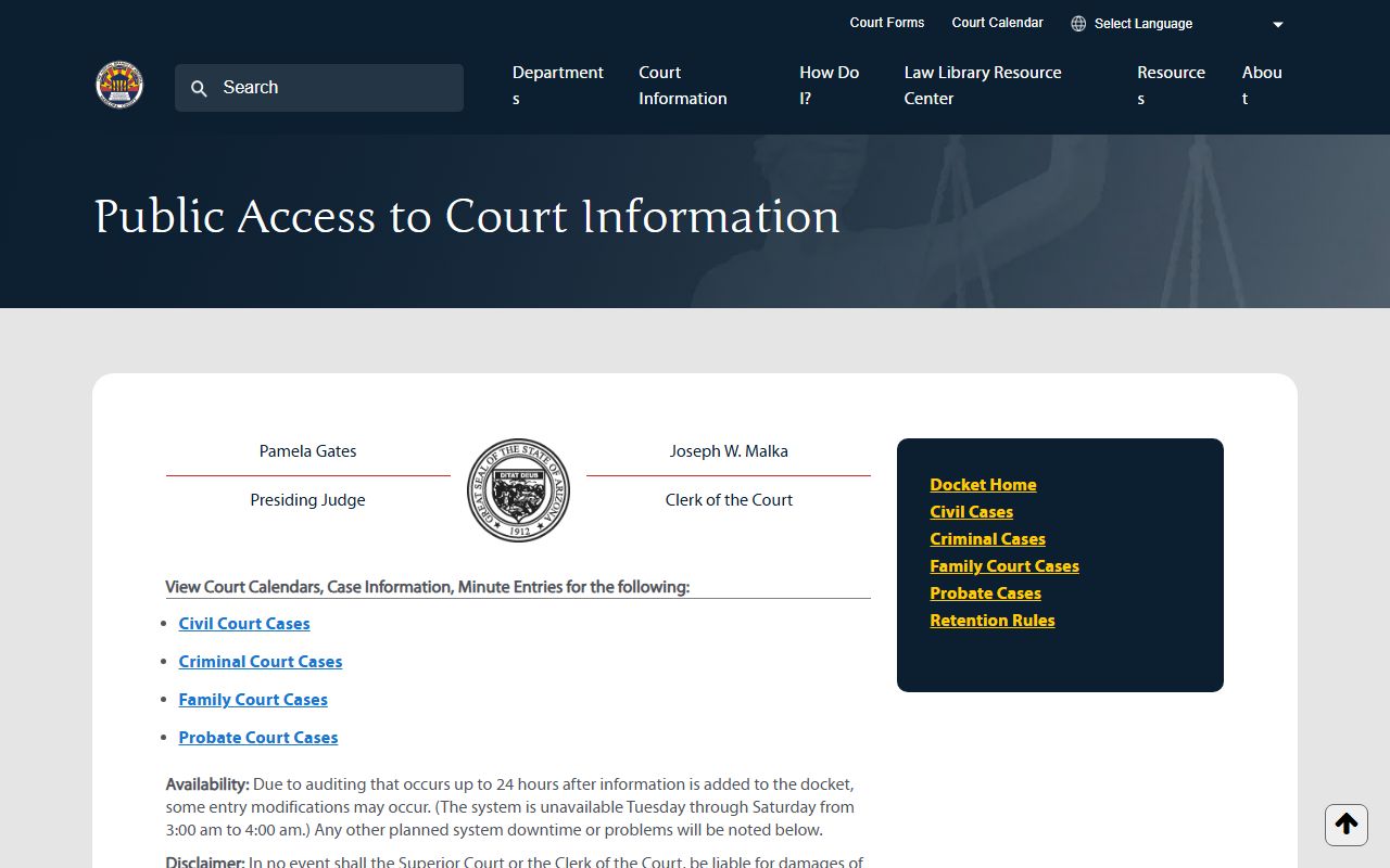 Maricopa County Superior Court Public Access Docket for case searches
