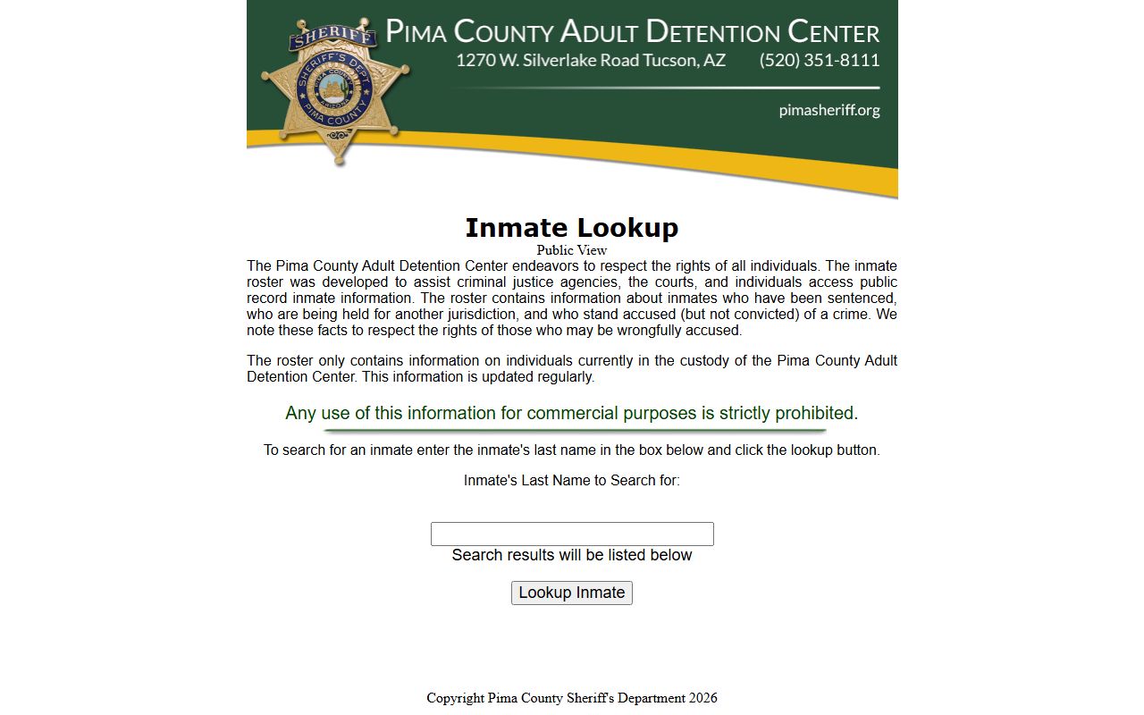 Pima County Sheriff inmate lookup portal for current felony bookings