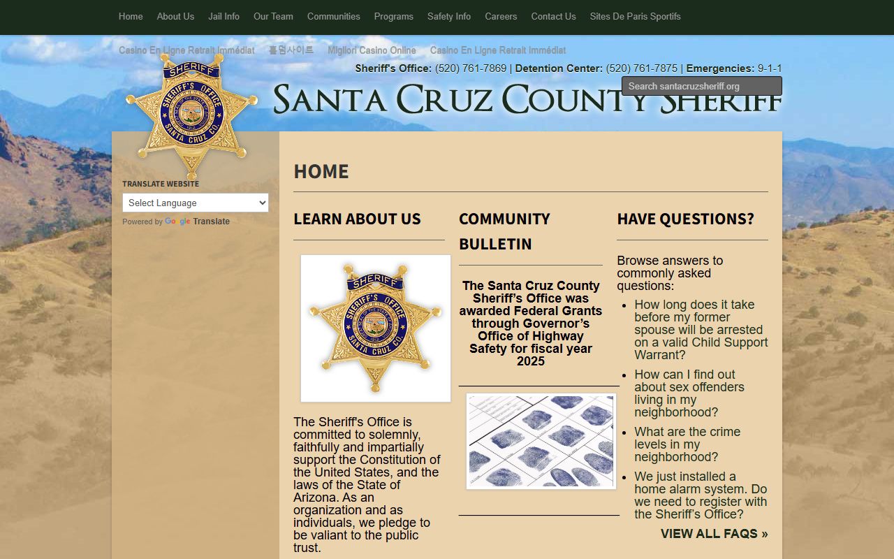 Santa Cruz County Sheriff's Office page for felony arrest records