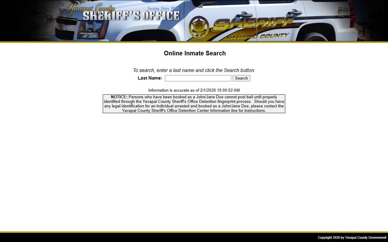 Yavapai County Sheriff inmate search portal for jail bookings