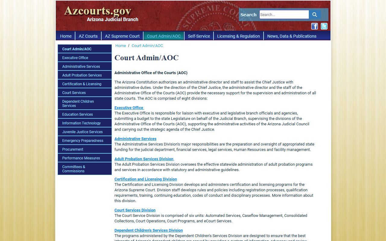 Arizona Administrative Office of Courts page
