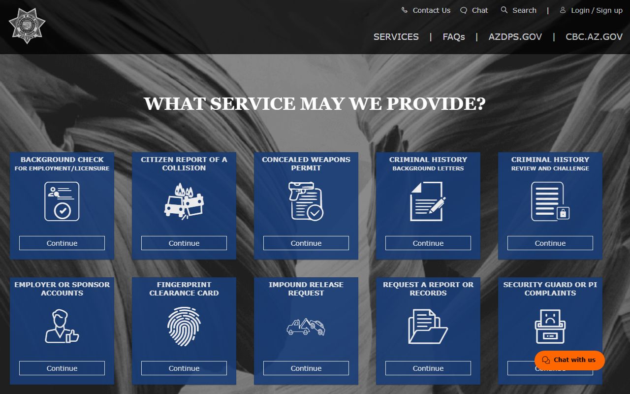 Arizona DPS Public Services Portal for online felony record requests