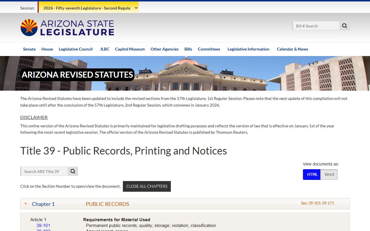 Arizona Title 39 public records law page